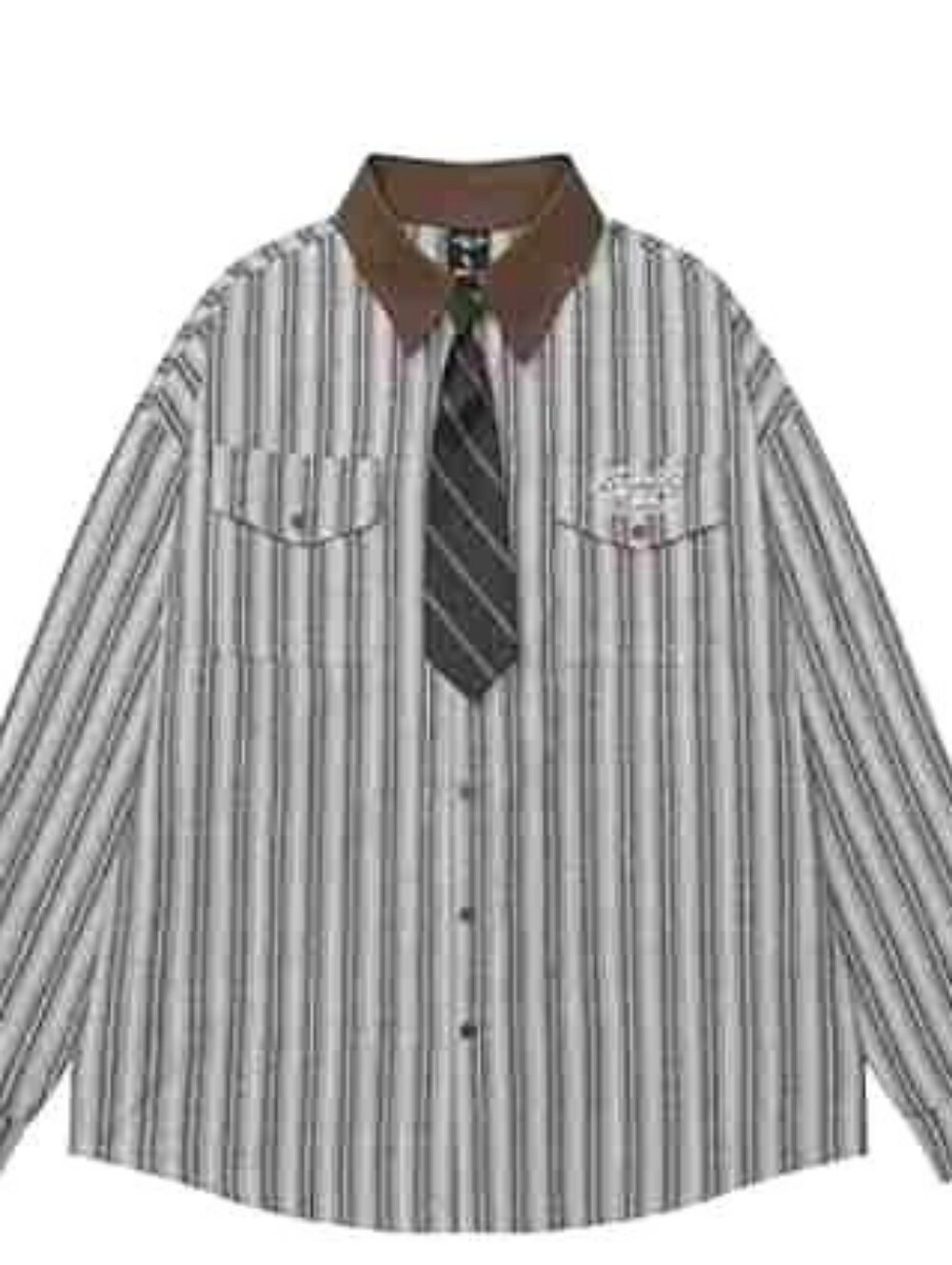 Brown Collar Stripe Shirt with Tie